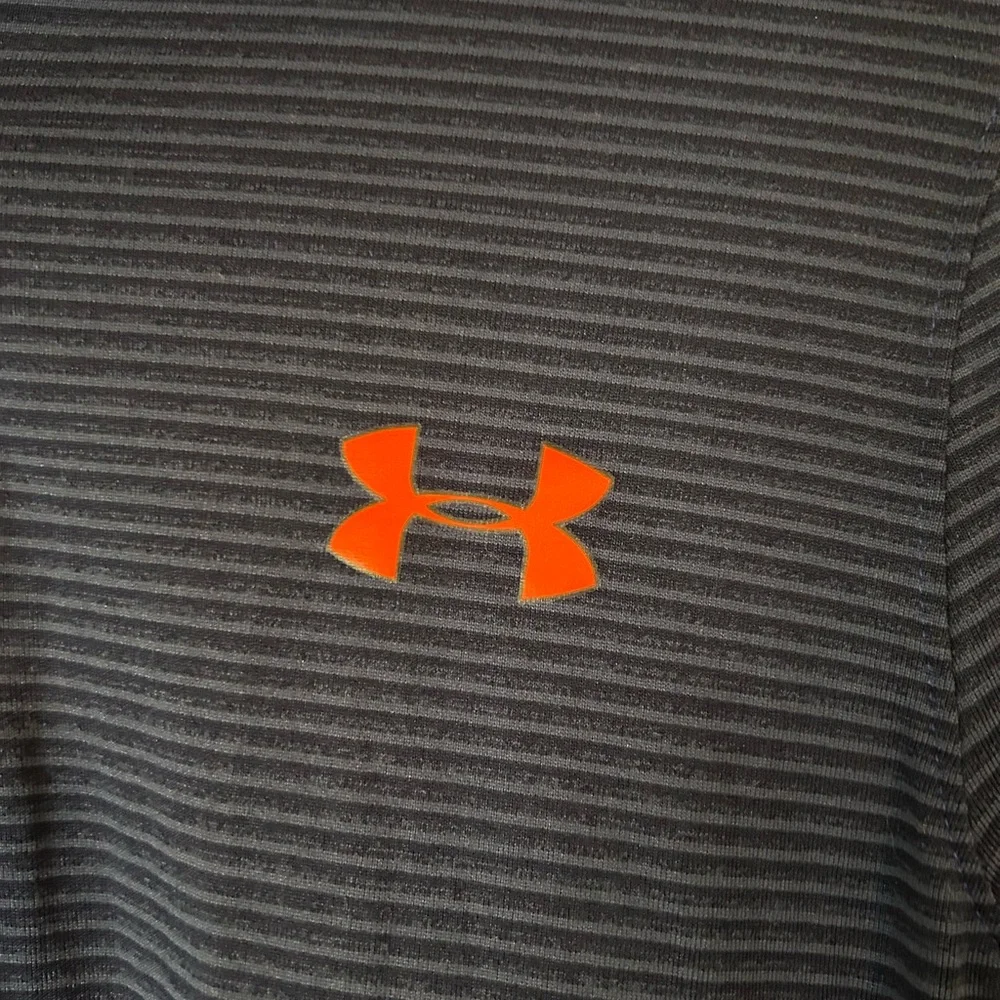 Under Armour ColdGear ¼-Zip Pullover Size Small Blue Striped w/ Neon Orange Logo